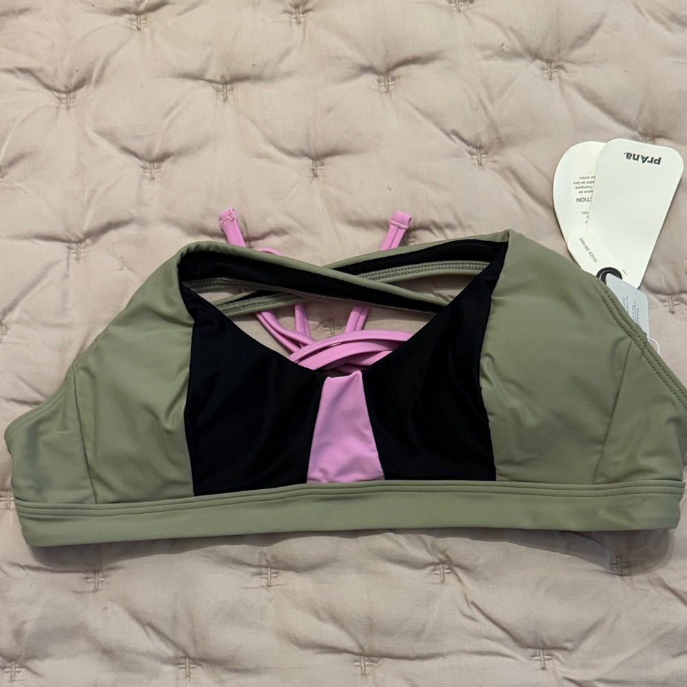 Prana Color Block Bikini Top - Black, Pink, and Green
